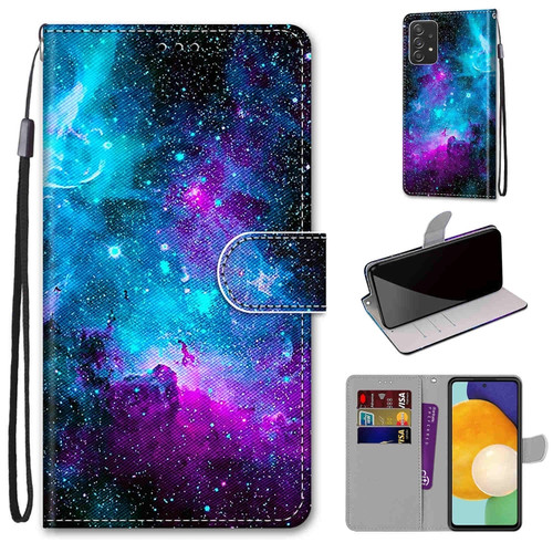 Samsung Galaxy A53 5G Global Coloured Drawing Cross Texture Horizontal Flip PU Phone Leather Case with Holder & Card Slots & Wallet & Lanyard - Colorful Layer - Purple Green Starry Sky