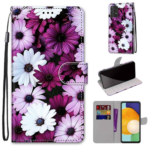 Samsung Galaxy A53 5G Global Coloured Drawing Cross Texture Horizontal Flip PU Phone Leather Case with Holder & Card Slots & Wallet & Lanyard - Colorful Layer - Chrysanthemum Pink White Purple