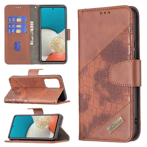 Samsung Galaxy A53 5G Matching Color Crocodile Texture PU Leather Phone Case - Brown