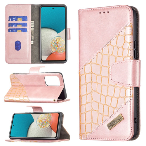 Samsung Galaxy A53 5G Matching Color Crocodile Texture PU Leather Phone Case - Rose Gold