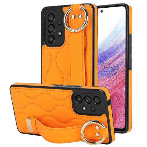 Samsung Galaxy A53 5G Non-slip Full Coverage Ring PU Phone Case with Wristband - Orange