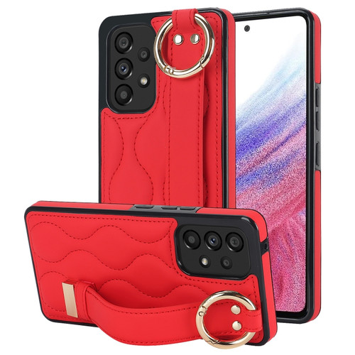 Samsung Galaxy A53 5G Non-slip Full Coverage Ring PU Phone Case with Wristband - Red