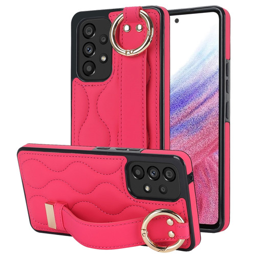 Samsung Galaxy A53 5G Non-slip Full Coverage Ring PU Phone Case with Wristband - Rose Red