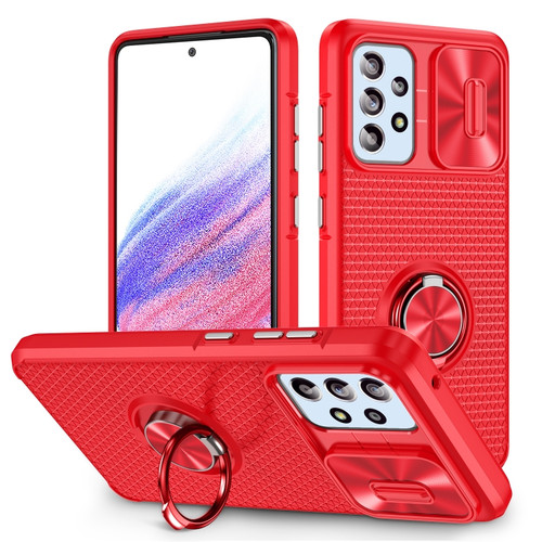 Samsung Galaxy A53 5G Sliding Camshield Armor Phone Case with Ring Holder - Red