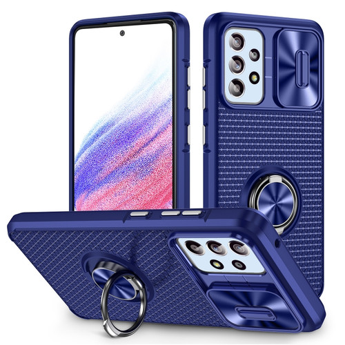 Samsung Galaxy A53 5G Sliding Camshield Armor Phone Case with Ring Holder - Blue