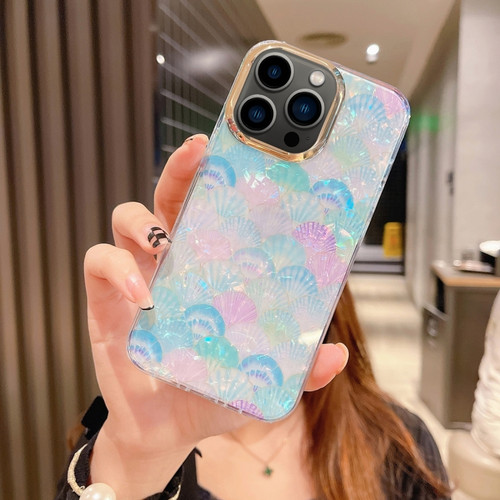 iPhone 13 Pro Max Colorful Crystal Shell Pattern PC + TPU Phone Case - Scallop Blue