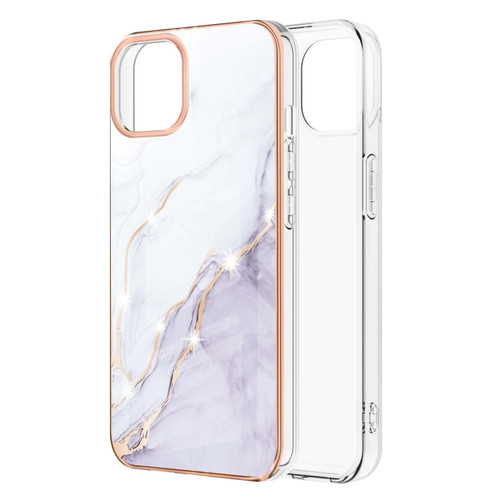 iPhone 13 Pro Max Electroplating Marble Pattern Dual-side IMD TPU Shockproof Case  - White 006