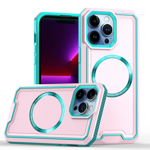 iPhone 13 Pro Max Armour Two-color MagSafe Magnetic TPU + PC Phone Case - Blue + Pink