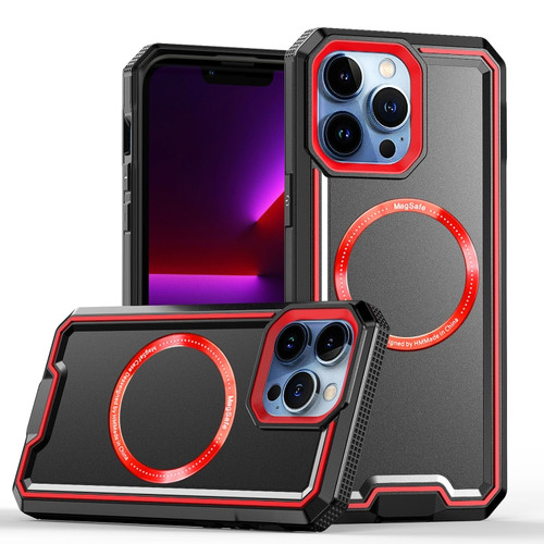 iPhone 13 Pro Max Armour Two-color MagSafe Magnetic TPU + PC Phone Case - Black + Red