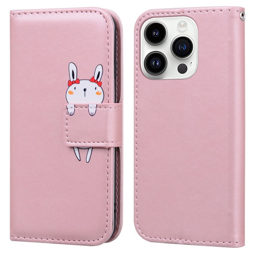 iPhone 13 Pro Max Cartoon Buckle Horizontal Flip Leather Phone Case - Pink