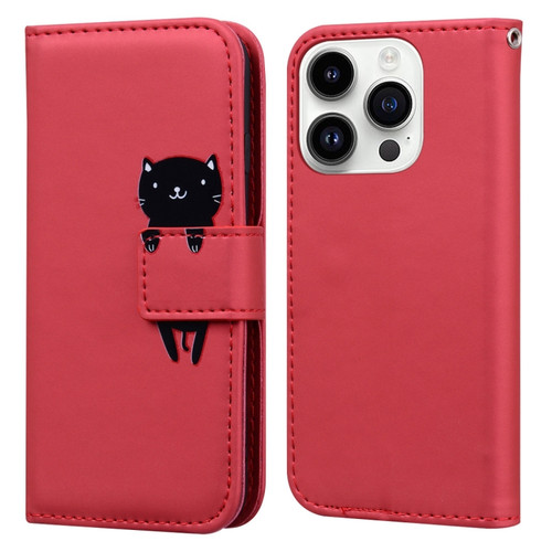 iPhone 13 Pro Max Cartoon Buckle Horizontal Flip Leather Phone Case - Red