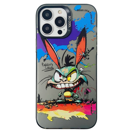 iPhone 13 Pro Max Double Layer Color Silver Series Animal Oil Painting Phone Case - Big Eyed Bunny