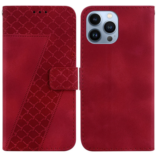 iPhone 13 Pro Max 7-shaped Embossed Leather Phone Case - Red