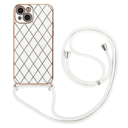 iPhone 13 Pro Max Electroplating Lambskin Lanyard Phone Case  - White
