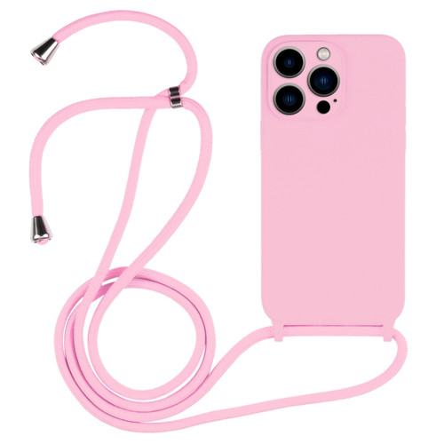 iPhone 13 Pro Max Crossbody Lanyard Liquid Silicone Case - Pink