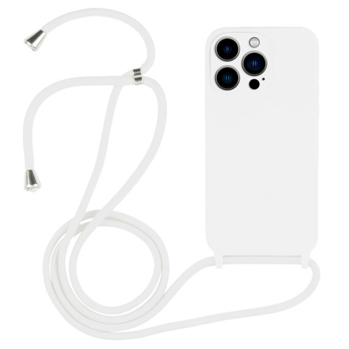 iPhone 13 Pro Max Crossbody Lanyard Liquid Silicone Case - White