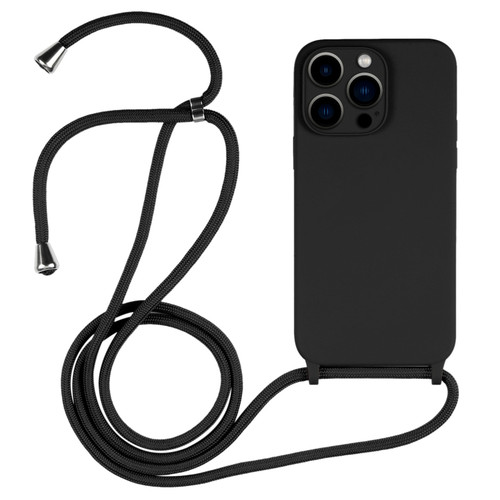 iPhone 13 Pro Max Crossbody Lanyard Liquid Silicone Case - Black