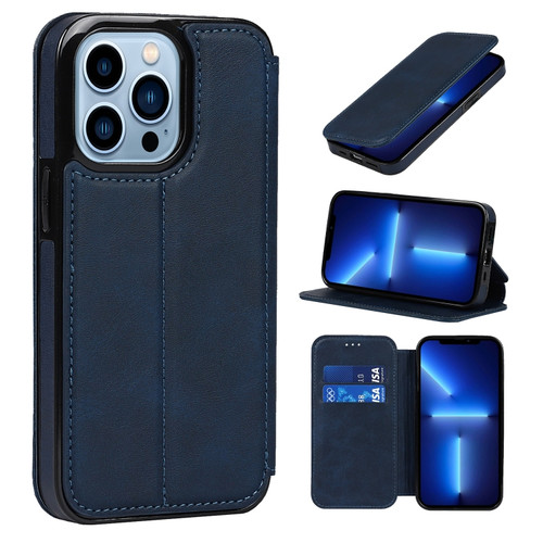 iPhone 13 Pro Max Strong Magnetic Closure PU + TPU Leather Case with Card Slots & Holder  - Blue