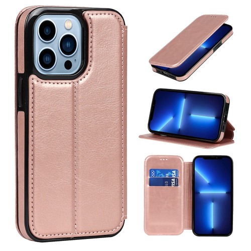 iPhone 13 Pro Max Strong Magnetic Closure PU + TPU Leather Case with Card Slots & Holder  - Rose Gold