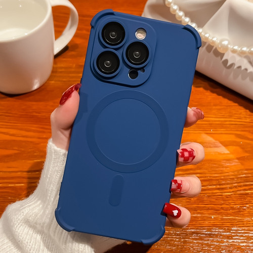 iPhone 13 Pro Max Four-corner Shockproof Skin Feel MagSafe Magnetic Phone Case - Dark Blue