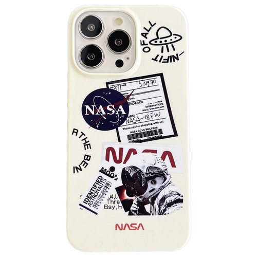 iPhone 13 Pro Max Astronaut Pattern Glossy PC Phone Case - White