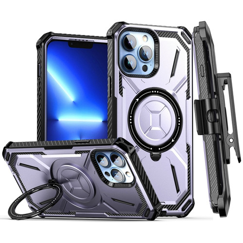 iPhone 13 Pro Max Armor Series MagSafe Magnetic Holder Phone Case with Back Clip - Purple