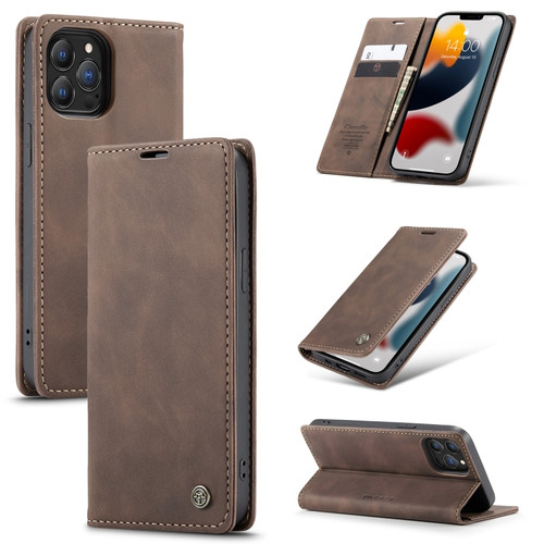 iPhone 13 Pro Max CaseMe-013 Multifunctional Retro Frosted Horizontal Flip Leather Case with Card Slot & Holder & Wallet  - Coffee