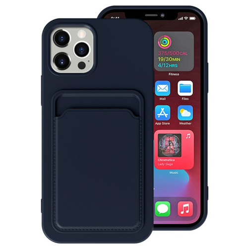 iPhone 13 Pro Max TPU + Flannel Lining Shockproof Case with Card Slots  - Blue