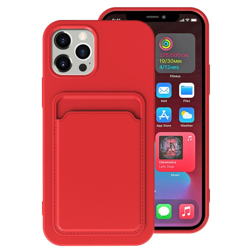 iPhone 13 Pro Max TPU + Flannel Lining Shockproof Case with Card Slots  - Red