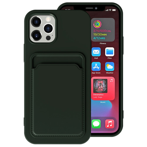 iPhone 13 Pro Max TPU + Flannel Lining Shockproof Case with Card Slots  - Dark Green