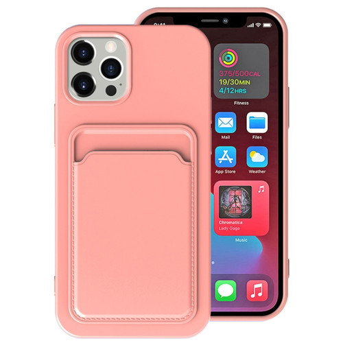 iPhone 13 Pro Max TPU + Flannel Lining Shockproof Case with Card Slots  - Light Pink