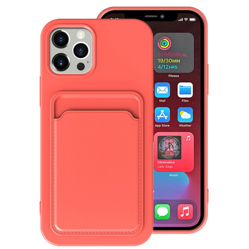 iPhone 13 Pro Max TPU + Flannel Lining Shockproof Case with Card Slots  - Pink Orange