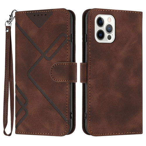 iPhone 13 Pro Max Line Pattern Skin Feel Leather Phone Case - Coffee