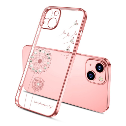 iPhone 13 Pro Max Electroplating Diamond Dandelion Pattern TPU Shockproof Protective Case  - Rose Gold