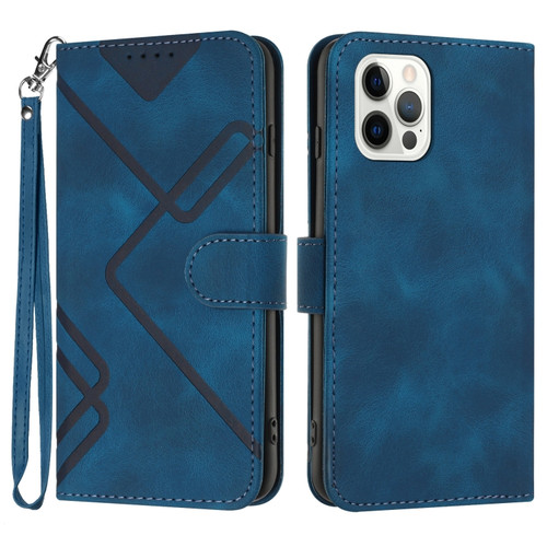 iPhone 13 Pro Max Line Pattern Skin Feel Leather Phone Case - Royal Blue