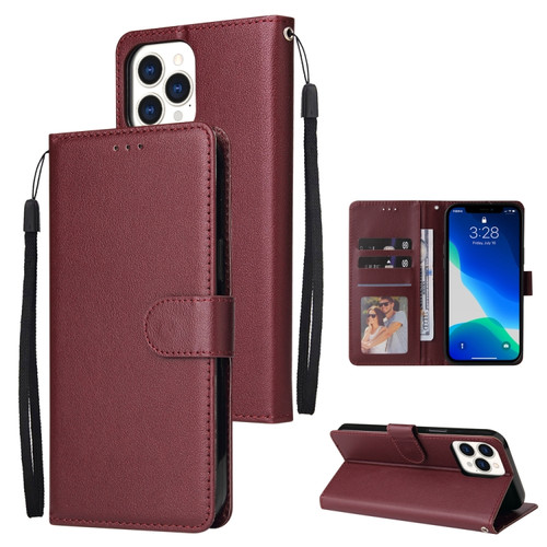 iPhone 13 Pro Max Multifunctional Horizontal Flip Leather Case, with Three Card Slot & Holder & Photo Frame & Lanyard  - Red Wine