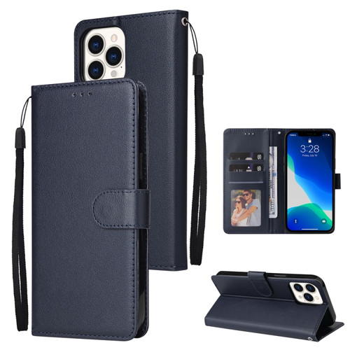 iPhone 13 Pro Max Multifunctional Horizontal Flip Leather Case, with Three Card Slot & Holder & Photo Frame & Lanyard  - Navy