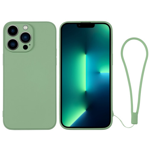 iPhone 13 Pro Max Silicone Phone Case with Wrist Strap - Matcha Green