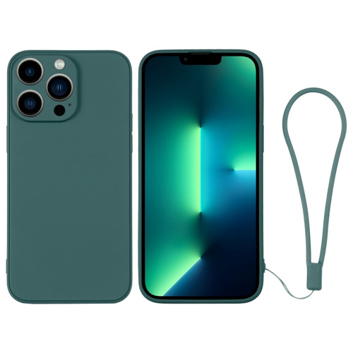 iPhone 13 Pro Max Silicone Phone Case with Wrist Strap - Deep Green