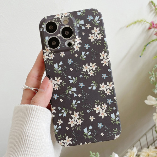 iPhone 13 Pro Max Water Sticker Flower Pattern PC Phone Case - Black Backgroud White Flower