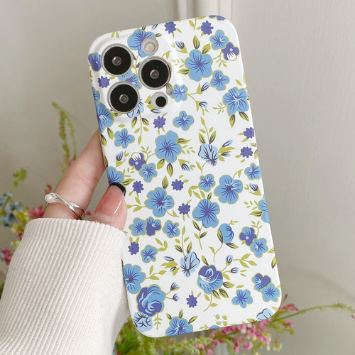 iPhone 13 Pro Max Water Sticker Flower Pattern PC Phone Case - White Backgroud Blue Flower