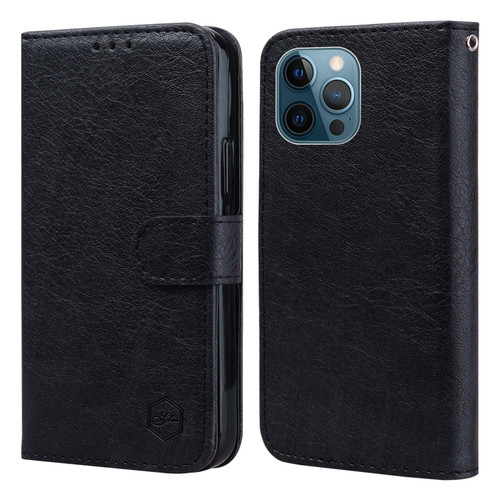 iPhone 13 Pro Max Skin Feeling Oil Leather Texture PU + TPU Phone Case - Black