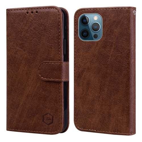 iPhone 13 Pro Max Skin Feeling Oil Leather Texture PU + TPU Phone Case - Brown