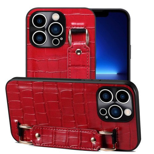 iPhone 13 Pro Max Crocodile Wristband Wallet Leather Back Cover Phone Case - Red
