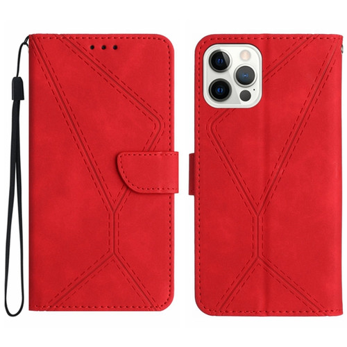 iPhone 13 Pro Max Stitching Embossed Leather Phone Case - Red