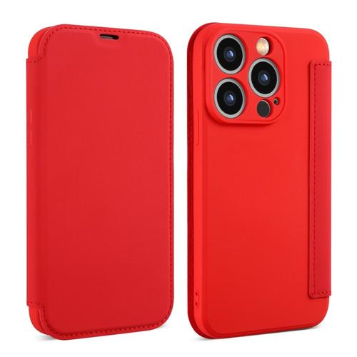 iPhone 13 Pro Max Imitate Liquid Skin Feel Leather Phone Case with Card Slots - Red