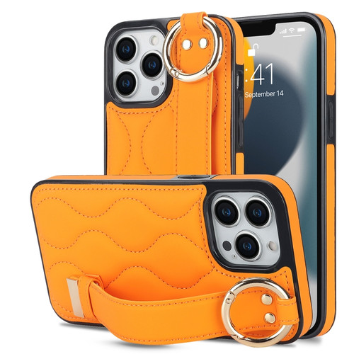 iPhone 13 Pro Max Non-slip Full Coverage Ring PU Phone Case with Wristband - Orange