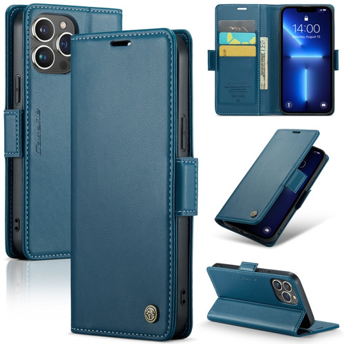 iPhone 13 Pro Max CaseMe 023 Butterfly Buckle Litchi Texture RFID Anti-theft Leather Phone Case - Blue