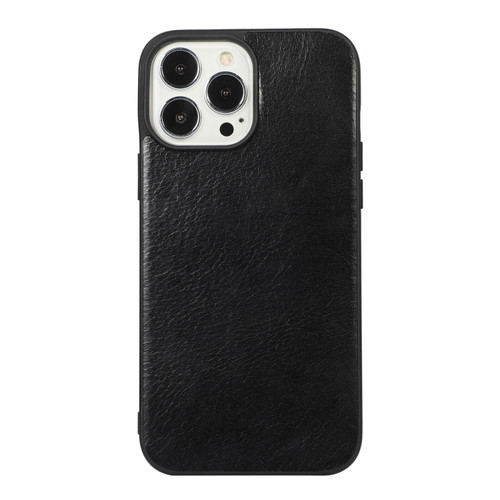 iPhone 13 Pro Max Genuine Leather Double Color Crazy Horse Phone Case  - Black