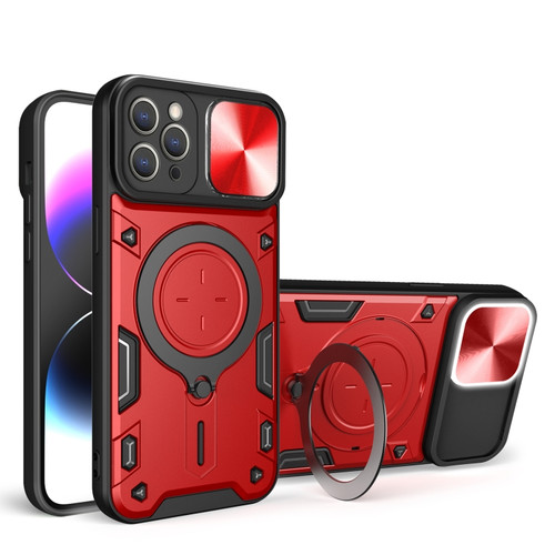 iPhone 13 Pro Max CD Texture Sliding Camshield Magnetic Holder Phone Case - Red
